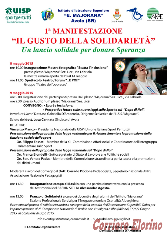 Ad Avola la prima manifestazione “Il gusto della solidarietà. Un lancio solidale per donare speranza”