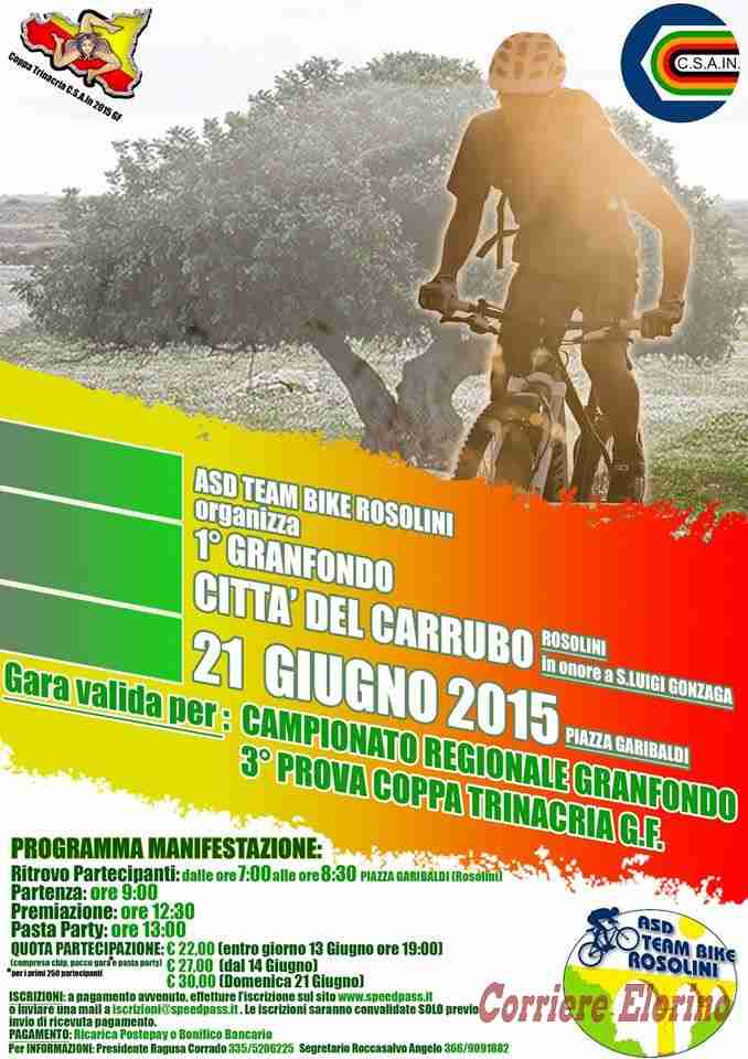 Domenica 21 giugno il “1° Granfondo Città del carrubo”