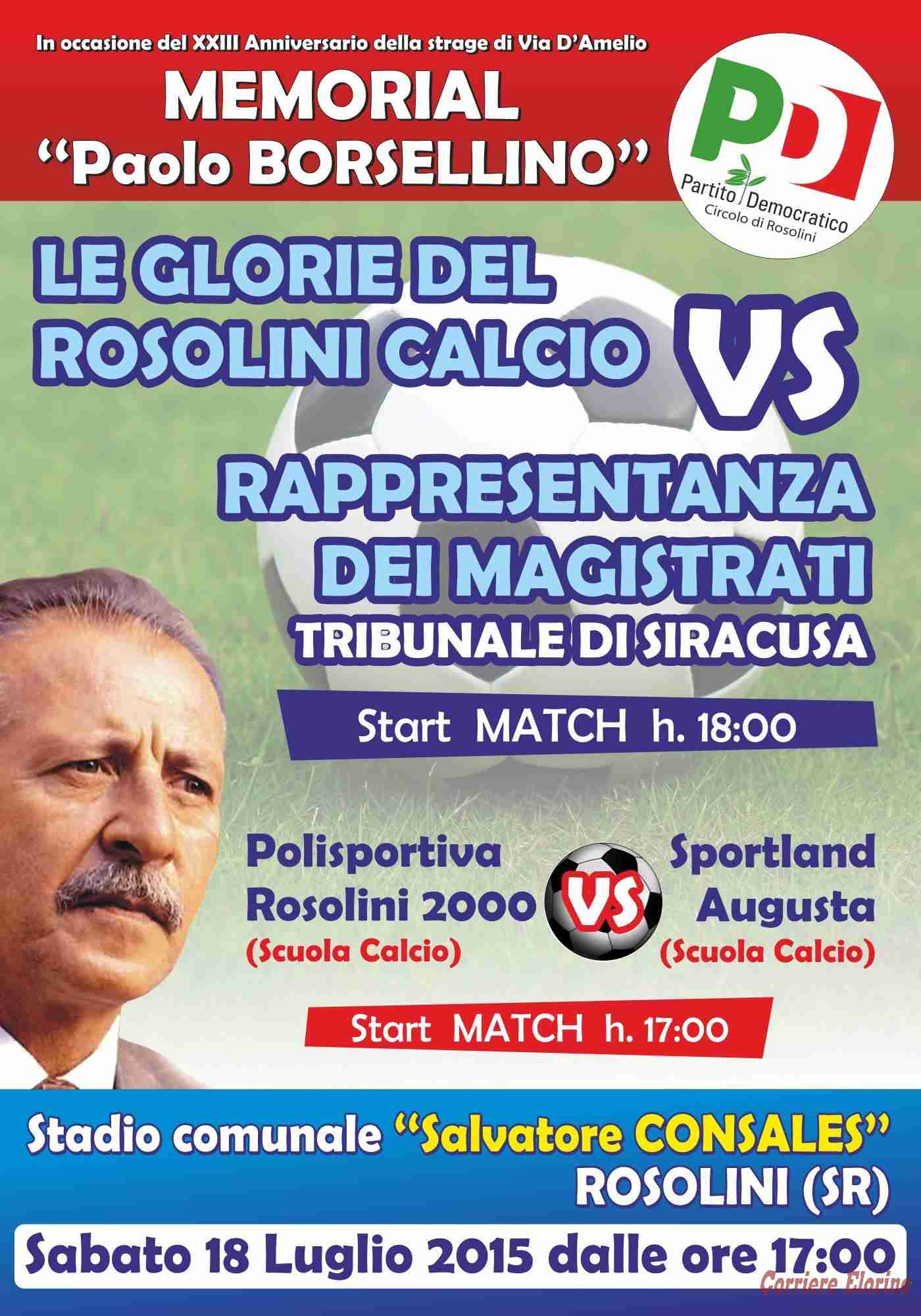 Sabato 18 luglio il memorial “Paolo Borsellino”