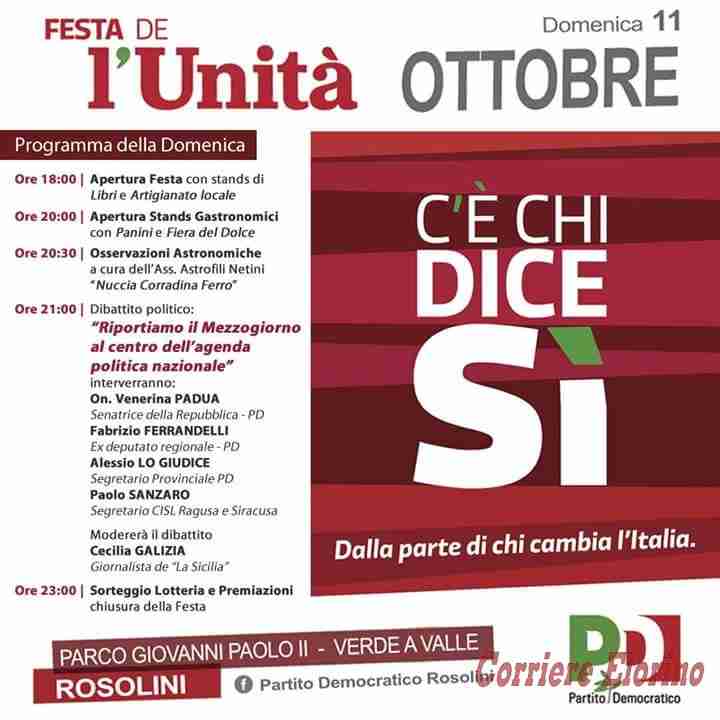 Festa de l’Unità sabato 10 e domenica 11, Vanni Baglieri: “Il Pd è un partito che dà risposte ai cittadini”