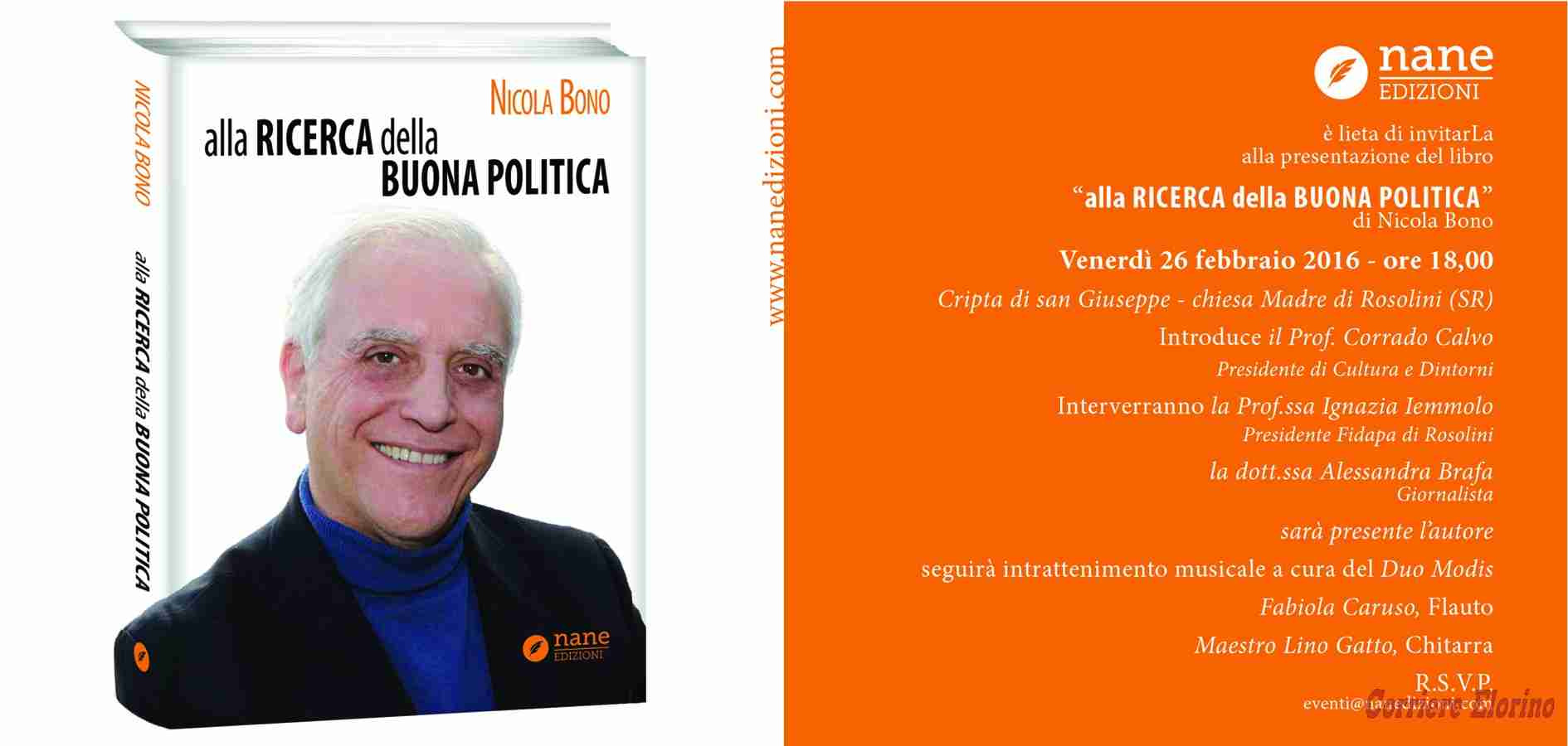 “Alla ricerca della buona politica”: Nicola Bono presenterà il suo libro a Rosolini