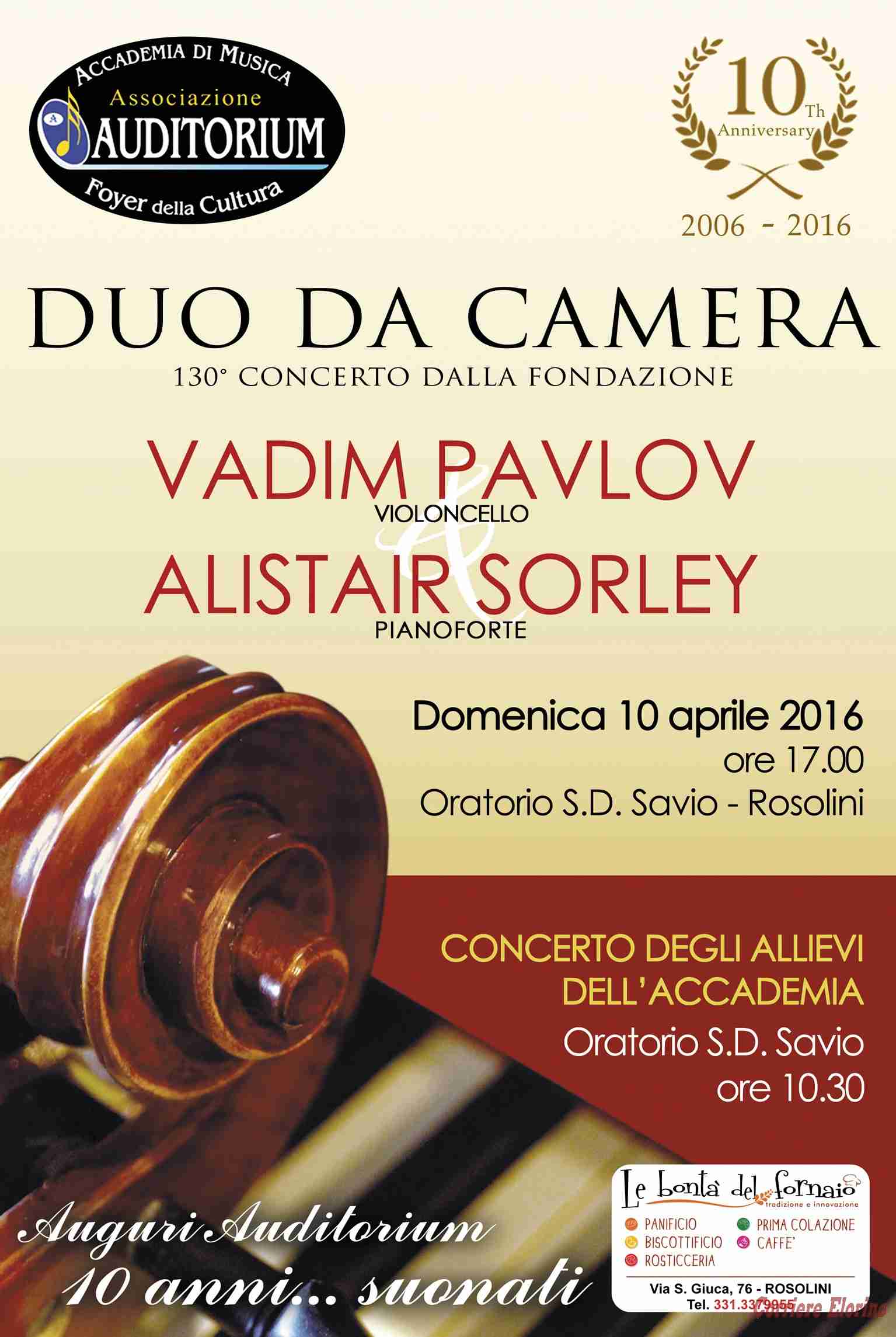 10th anniversary “Auditorium”, il 10 aprile il concerto del duo Vadim Pavlov- Alistair Sorley