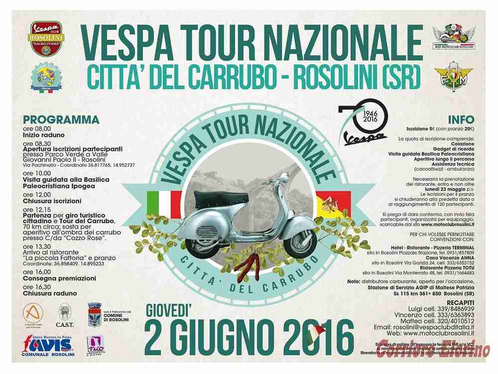 Giovedì 2 giugno il Vespa Tour Nazionale “Città del Carrubo”