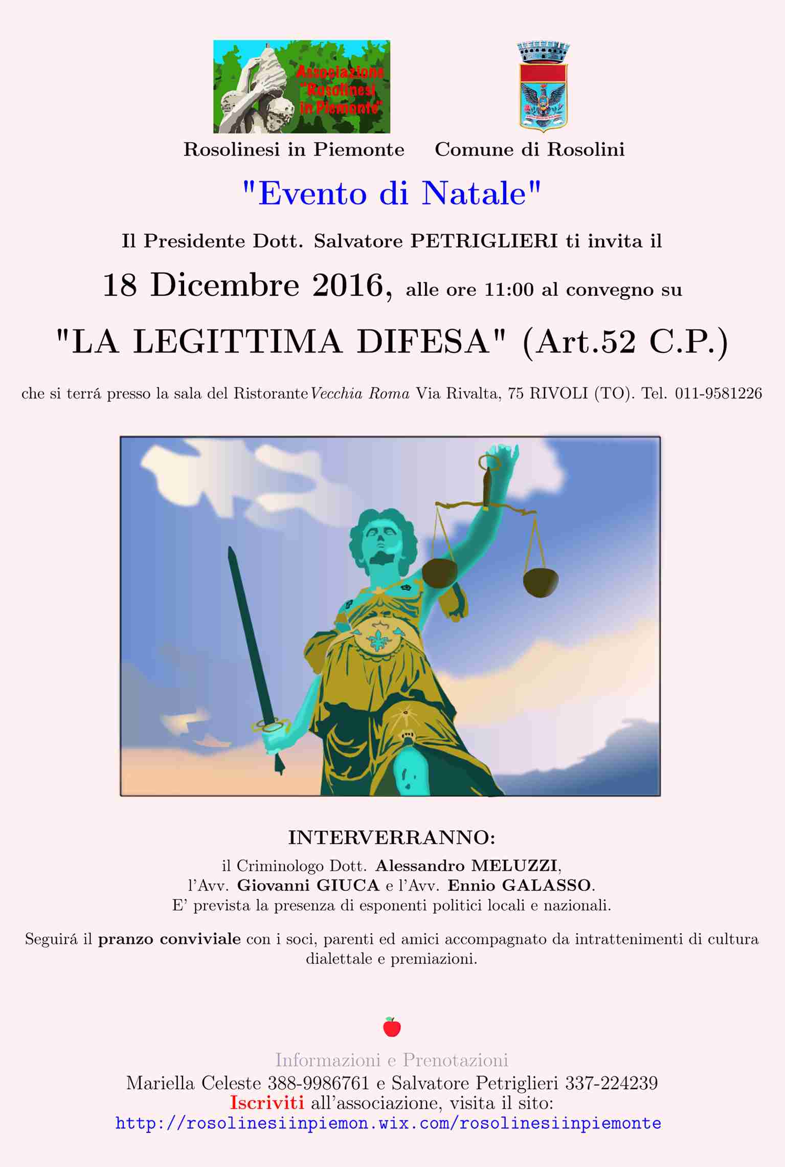 “La legittima difesa”, il 18 dicembre il convegno organizzato dai “Rosolinesi in Piemonte”