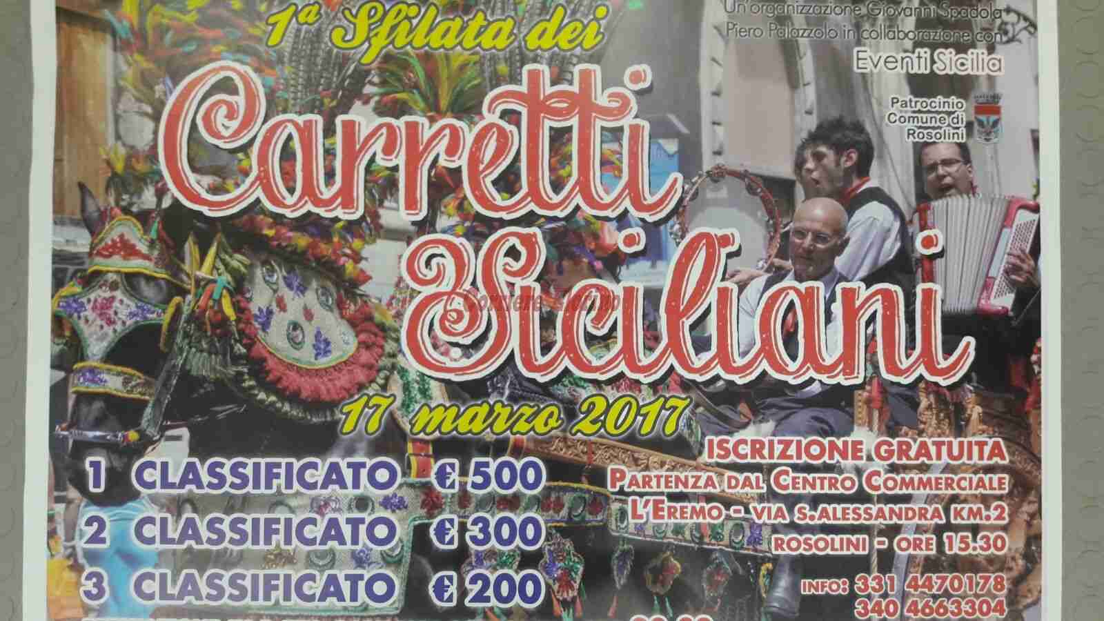 Venerdì 17 marzo 1ª sfilata dei carretti siciliani a Rosolini