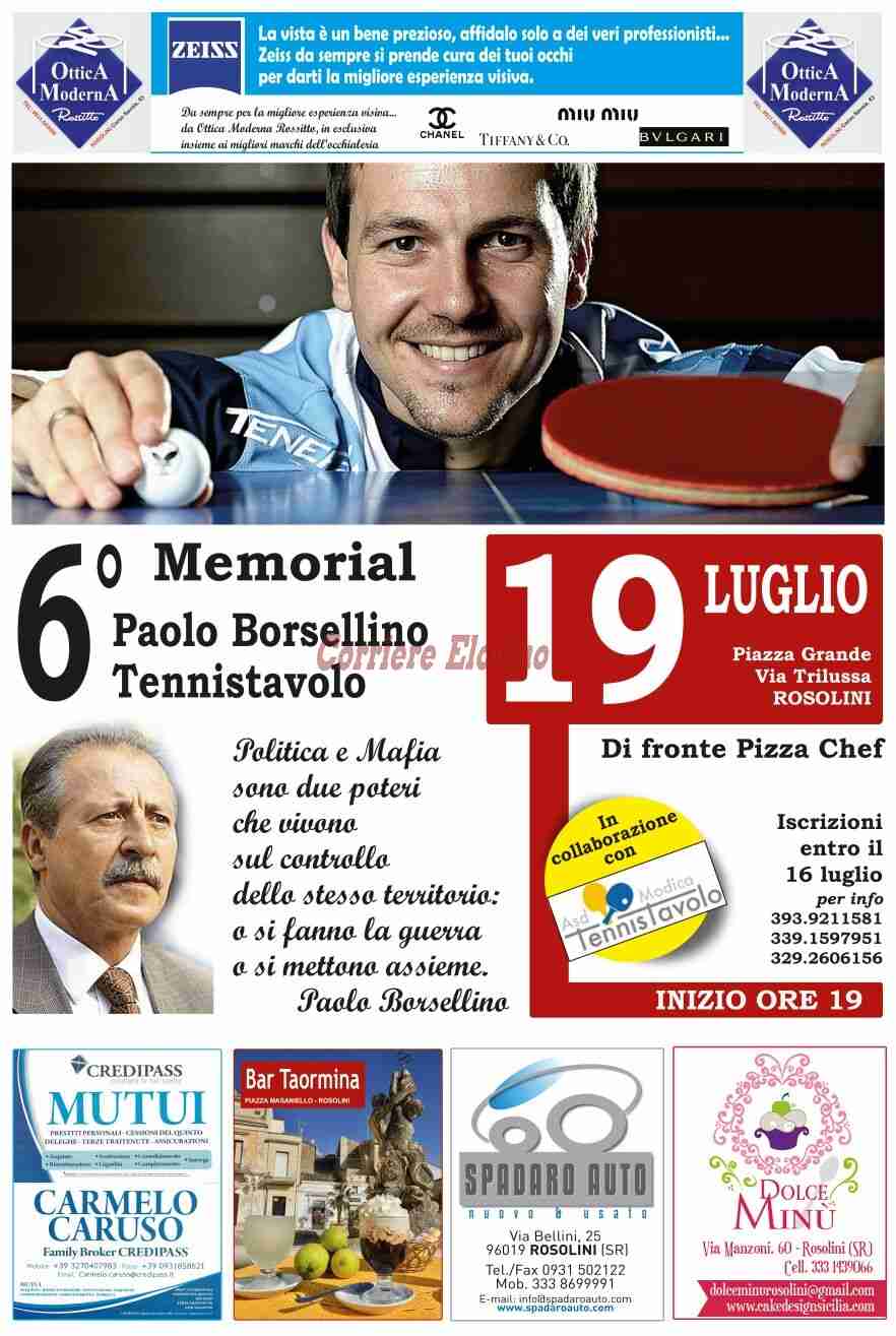 Mercoledì 19 luglio il “6° Memorial Paolo Borsellino”, torneo di tennistavolo per ricordare il magistrato ucciso dalla mafia