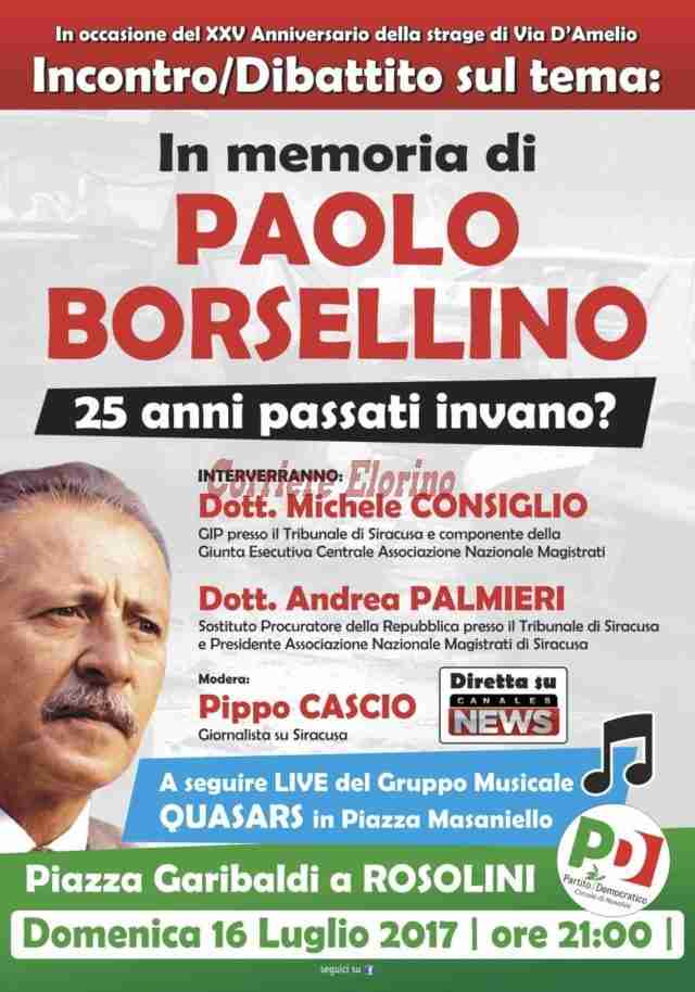 “Ricordando la figura di Paolo Borsellino”, domenica 16 luglio in Piazza Garibaldi