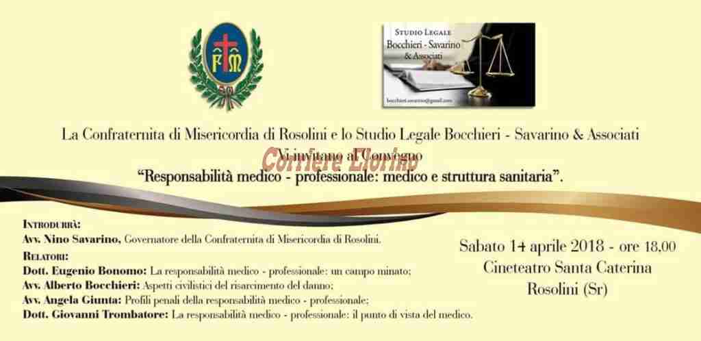 Domani il convegno sulla “Responsabilità Medico-Professionale” organizzato da Misericordia e Studio Legale Bocchieri-Savarino