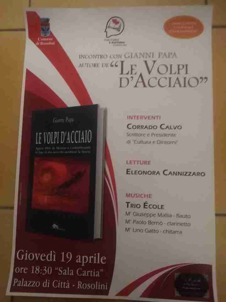 Domani presentazione del libro “Le Volpi d’acciaio” di Gianni Papa