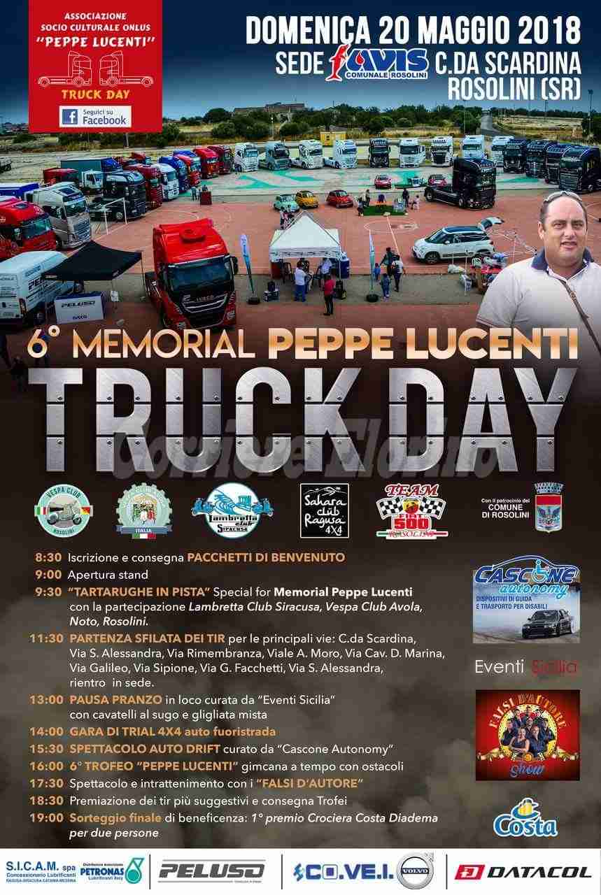 Domenica 20 maggio il “6° Memorial Peppe Lucenti – Truck Day”