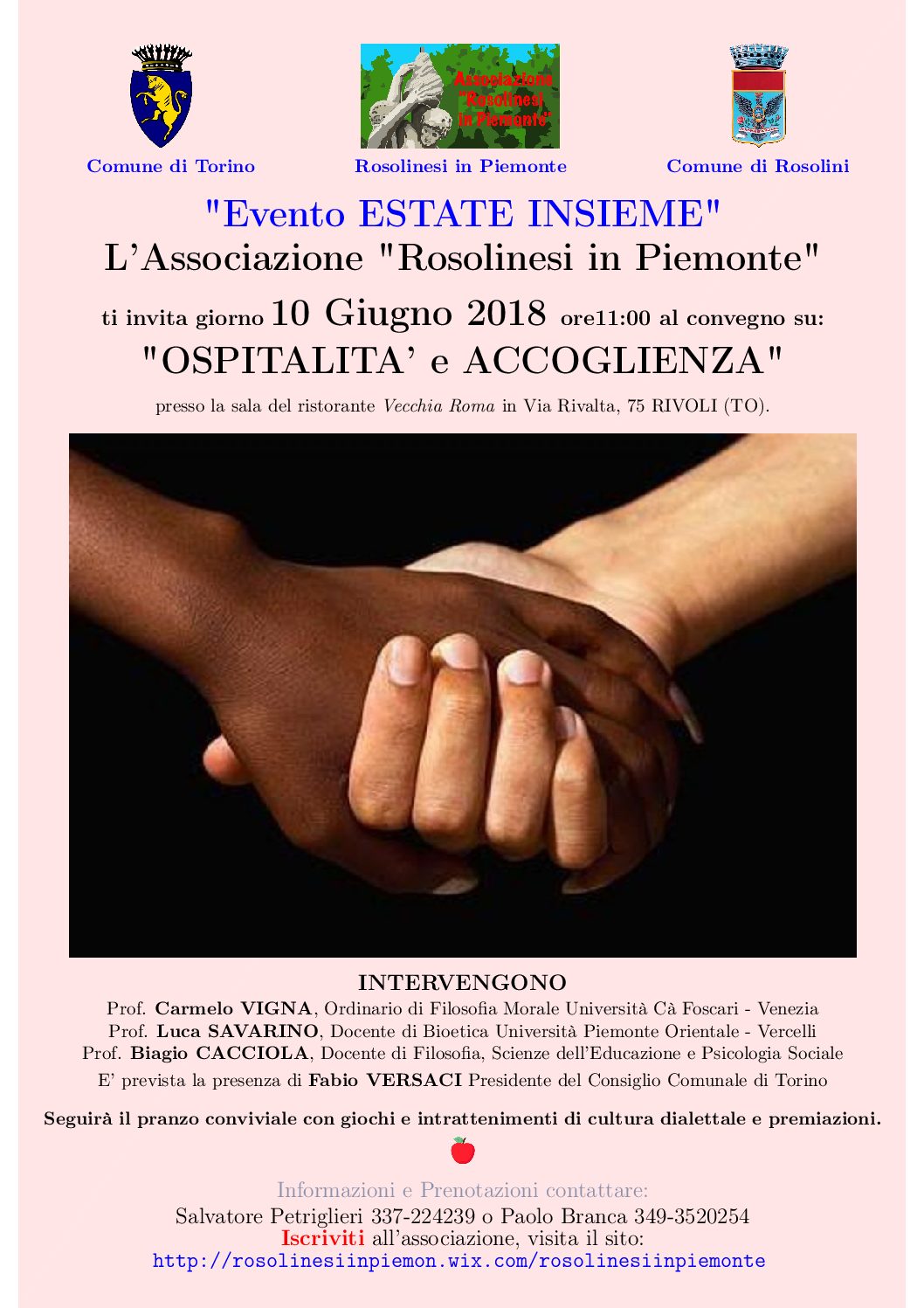 “Rosolinesi in Piemonte”, il 10 giugno il convegno “Ospitalità e Accoglienza”