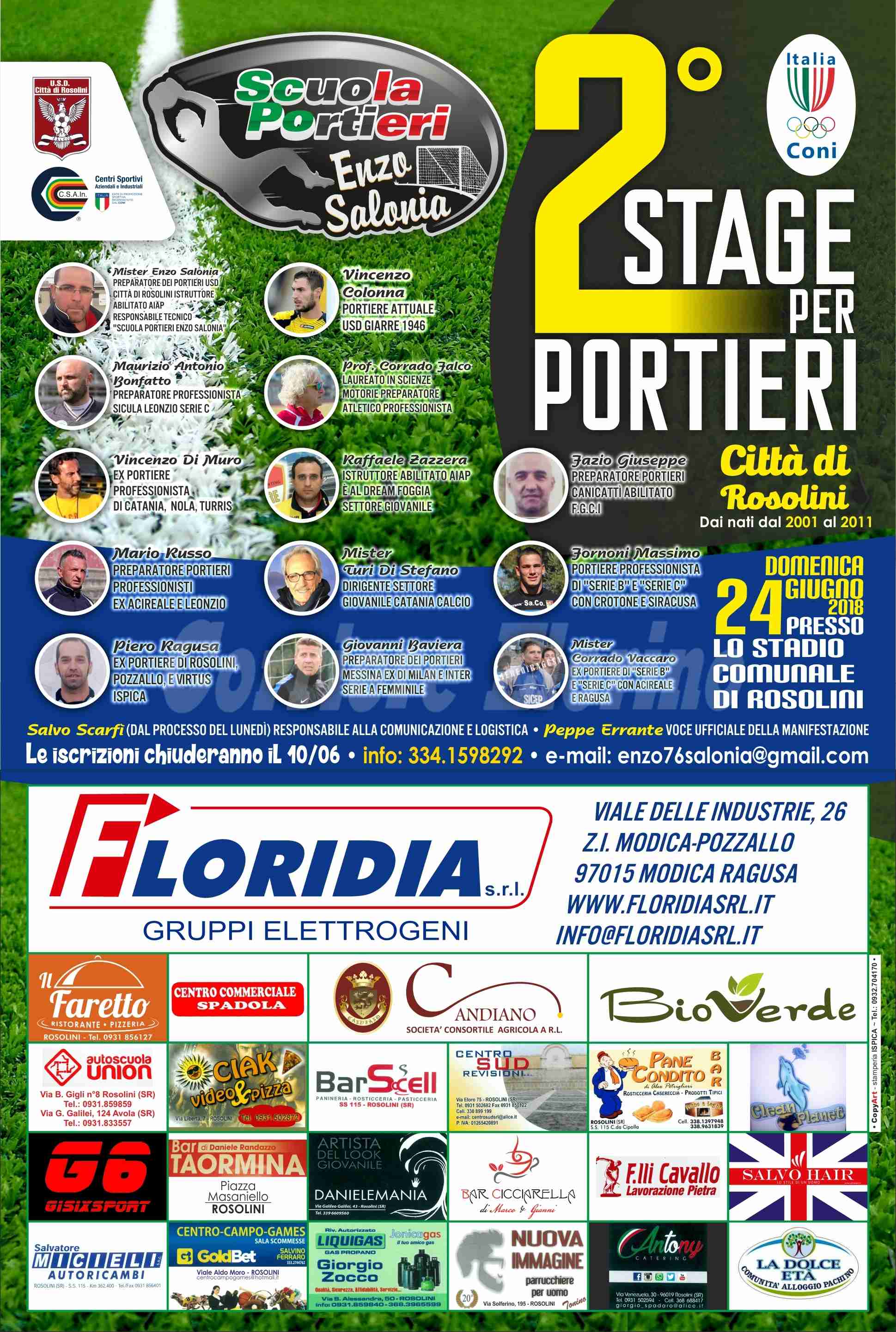Aperte le iscrizioni per il 2° Stage per Portieri che si terrà a Rosolini il 24 giugno