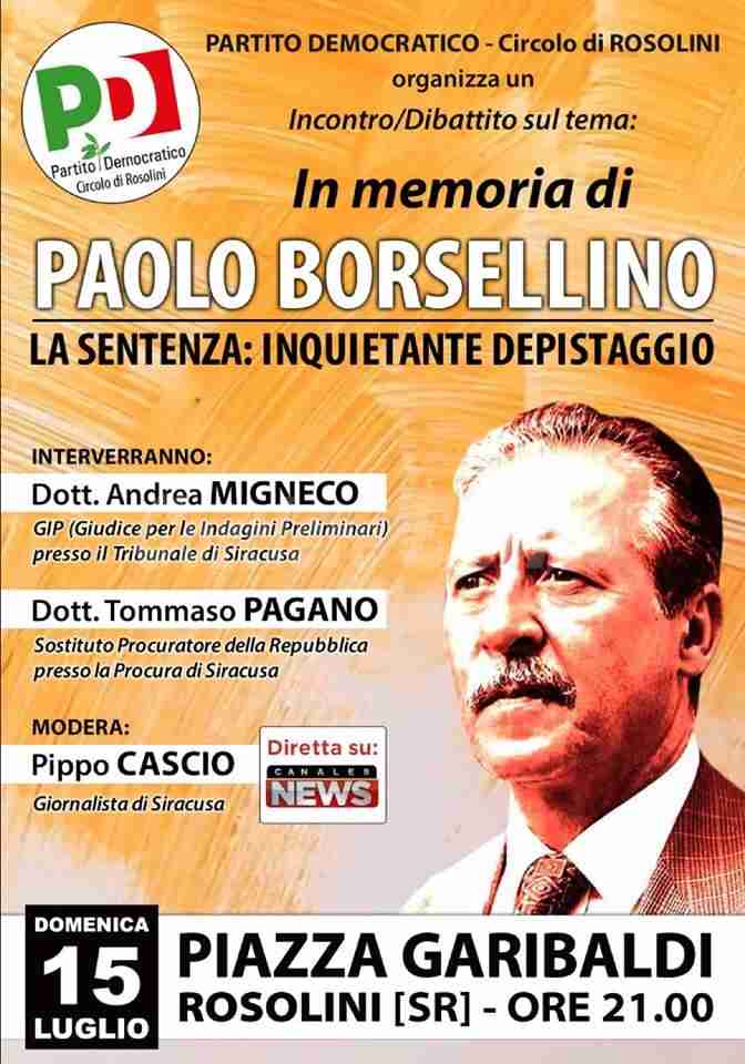 Il PD di Rosolini organizza un incontro in memoria di Paolo Borsellino