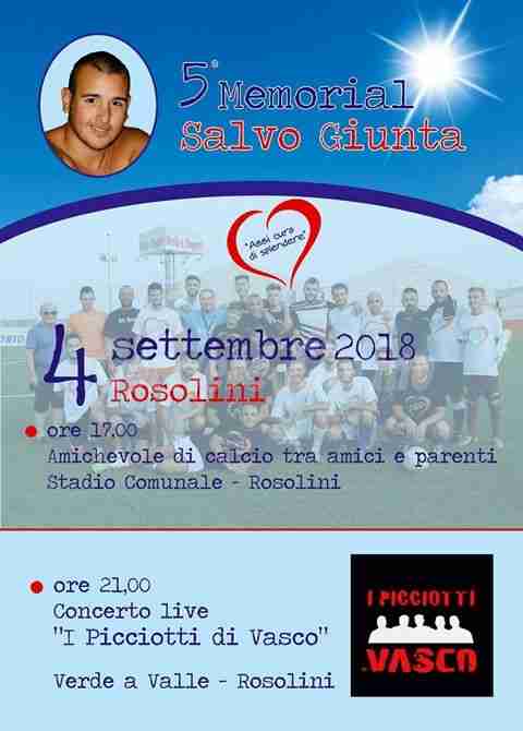 Martedì 4 settembre il “5° Memorial Salvo Giunta”