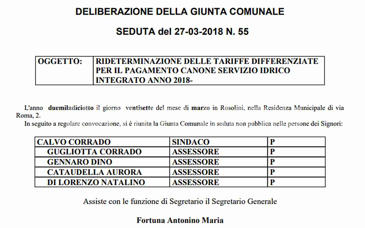 Aumento dell’acqua del 30% deliberata il 27 marzo 2018