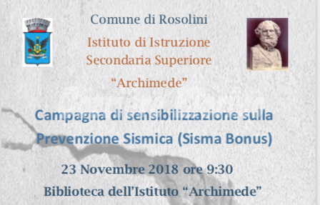 Il 23 novembre all’Archimede “Campagna di sensibilizzazione sulla Prevenzione sismica”