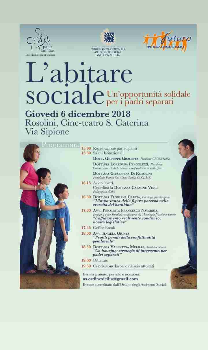 “Abitare solidale, un’opportunità per i padri separati”, domani convegno al Santa Caterina