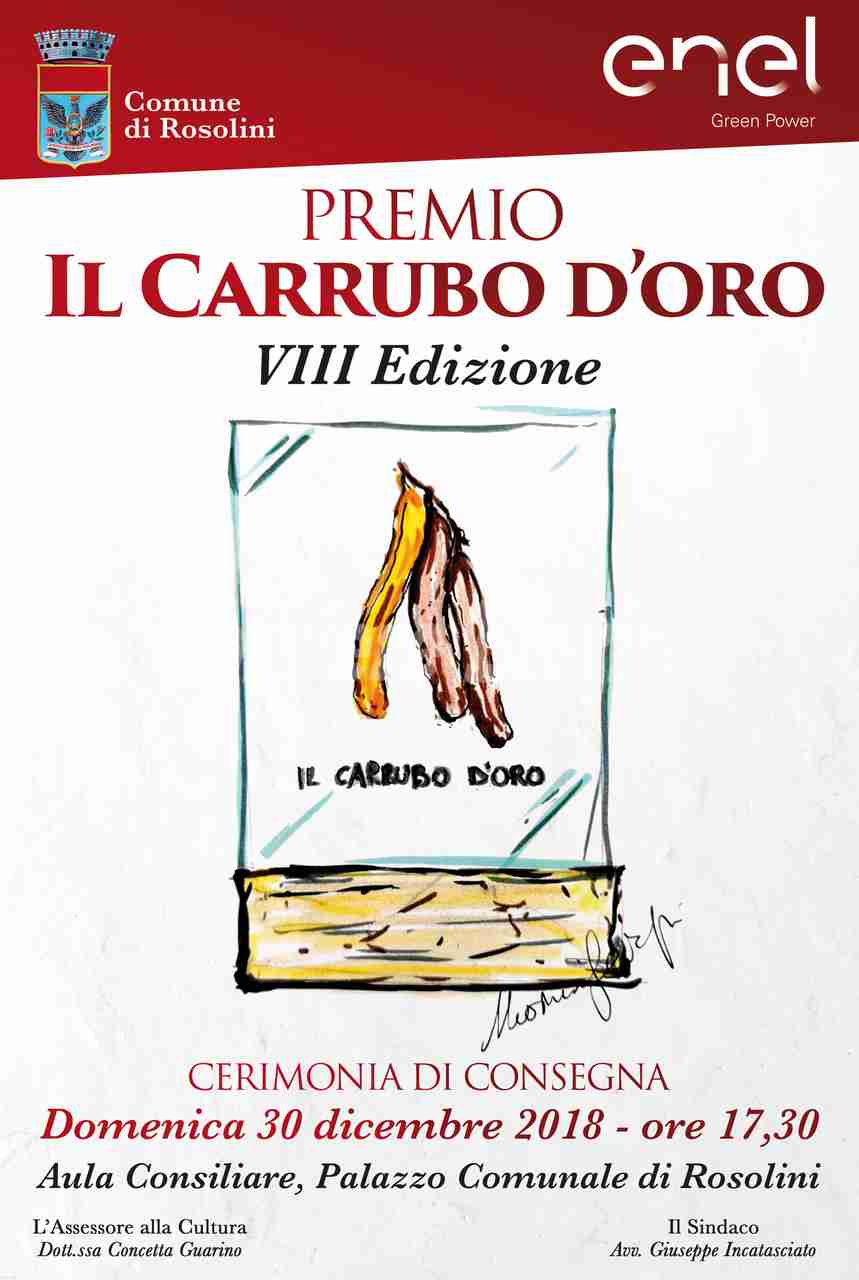 Domenica 30 dicembre cerimonia di consegna del premio “Il Carrubo d’Oro” all’artista Giovanni Rotondo