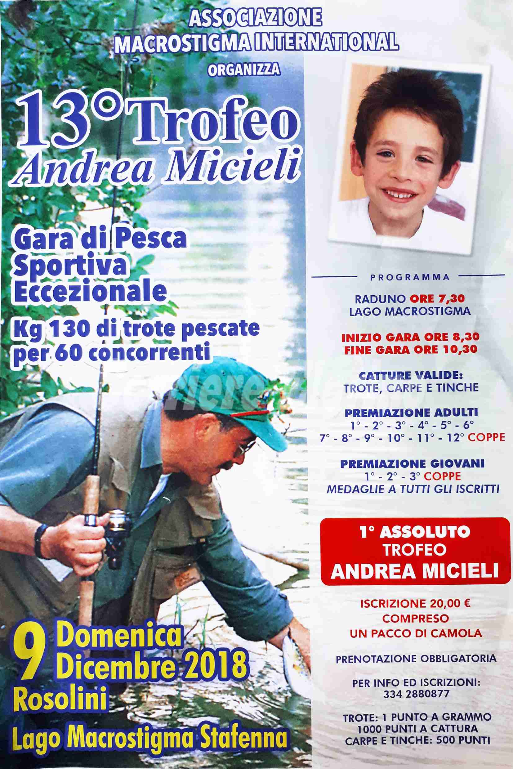 Domenica 9 dicembre, 13° Trofeo “Andrea Micieli” al laghetto Macrostigma