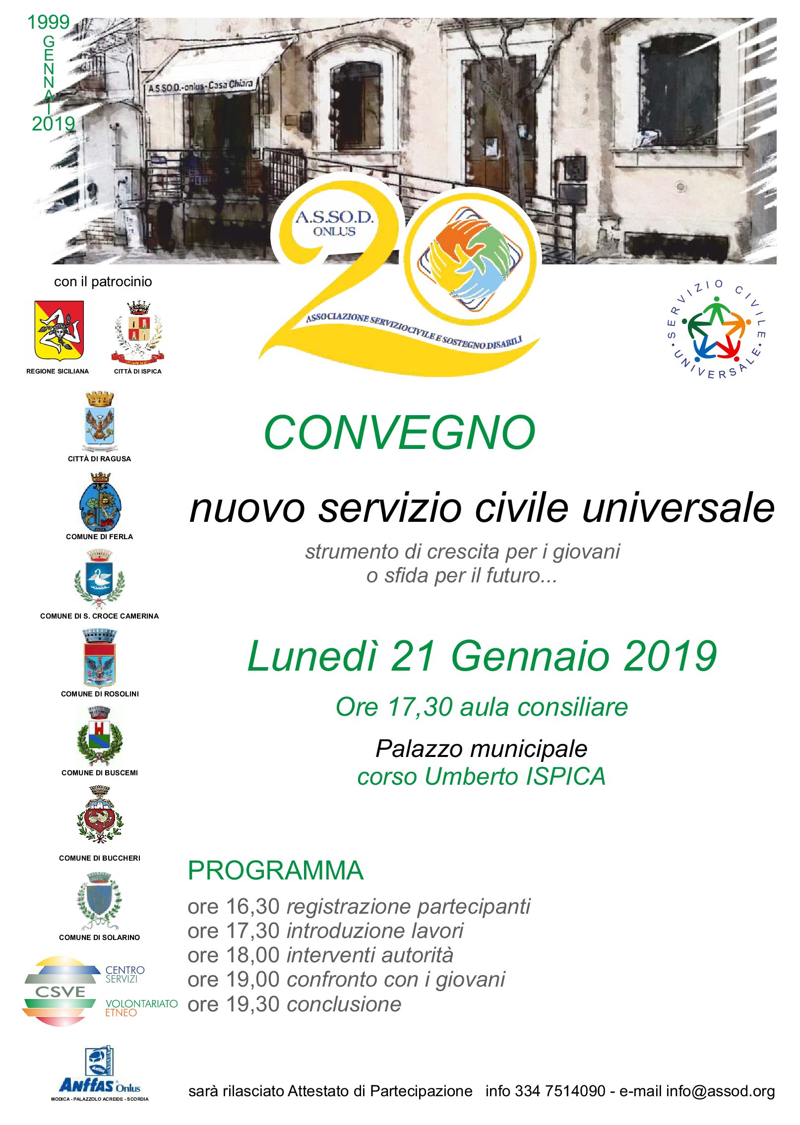 20 anni di servizio civile con l’Assod Onlus di Ispica, lunedì convegno che guarda al futuro