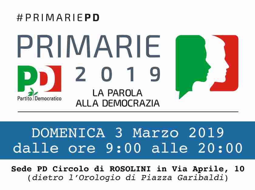 Domenica 3 marzo Primarie del PD