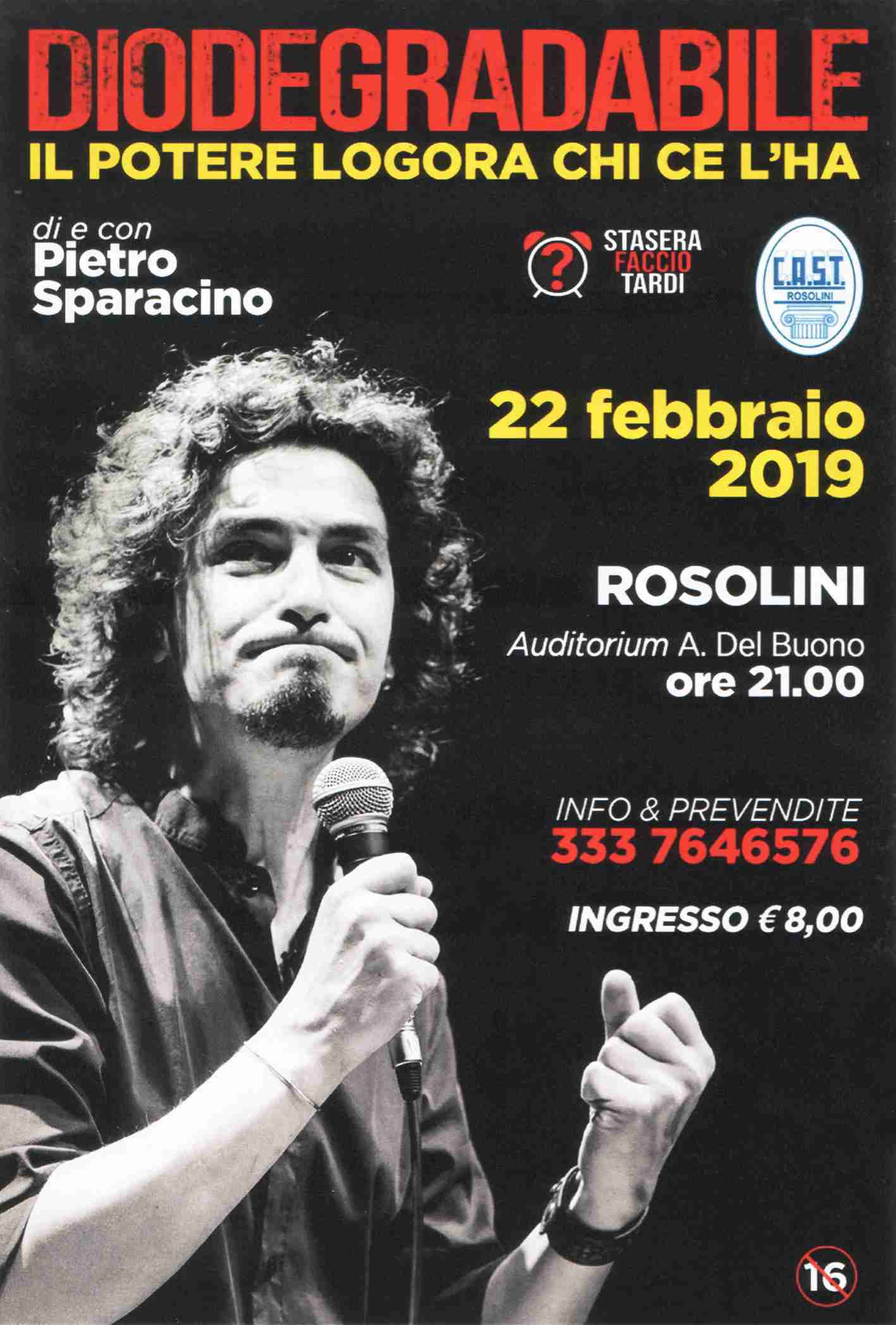 “Diodegradabile”, venerdì 22 febbraio a Rosolini la satira di Pietro Sparacino