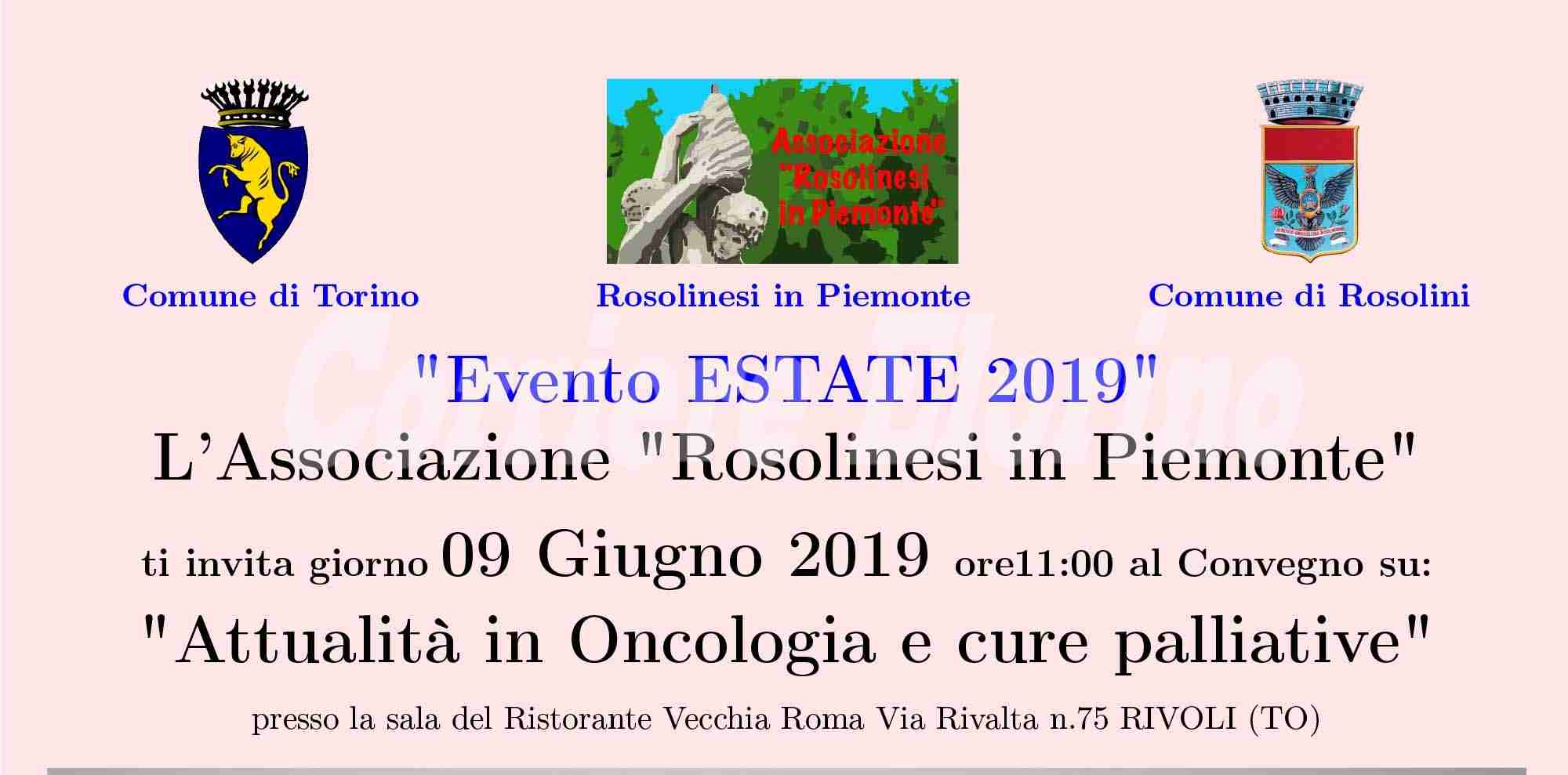 “Rosolinesi in Piemonte”, il 9 giugno un convegno su “Oncologia e cure palliative”