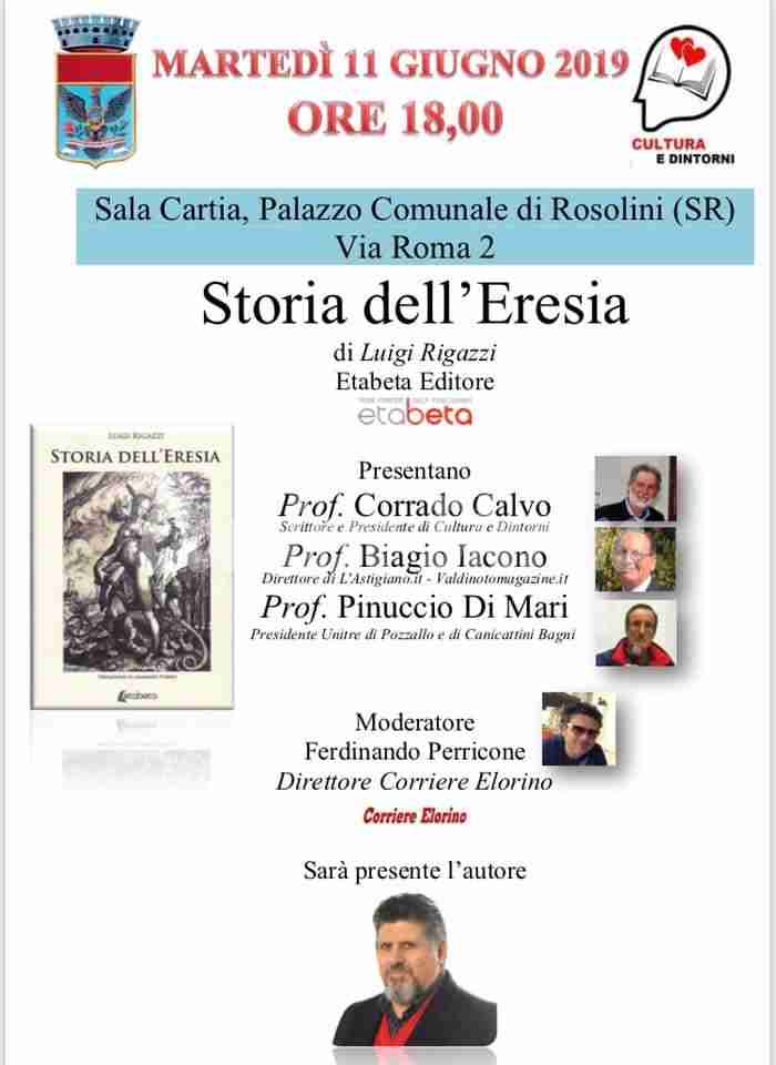 Domani in Sala Cartia si presenta la “Storia dell’Eresia” di Luigi Rigazzi