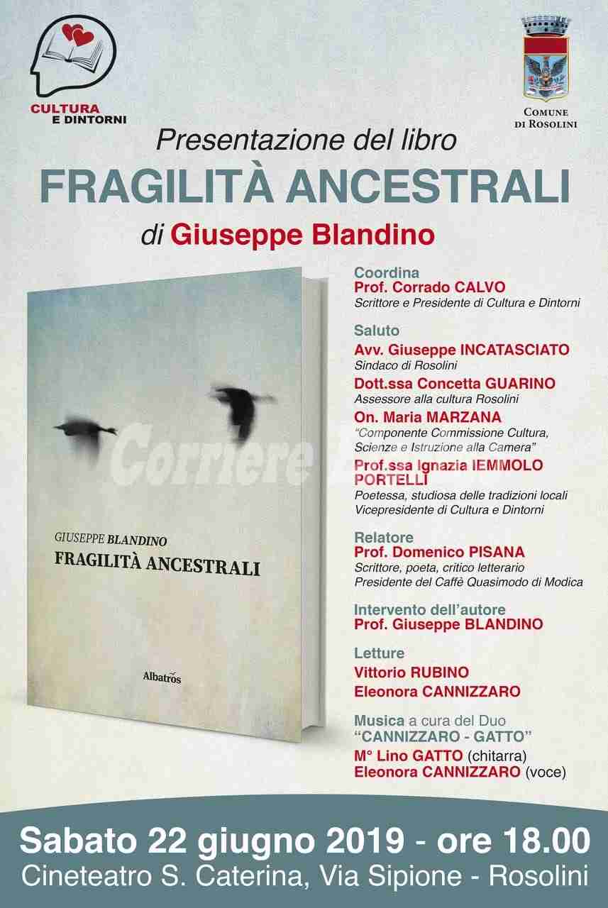 “Fragilità Ancestrali”, sabato presentazione del libro del prof. Blandino