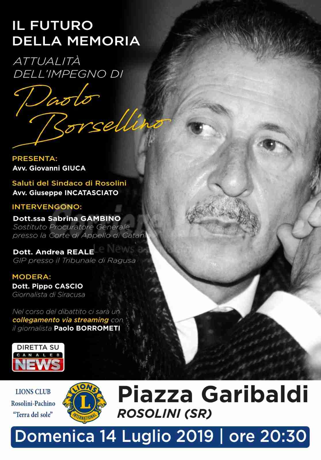 In memoria di Paolo Borsellino: domenica 15 luglio il convegno