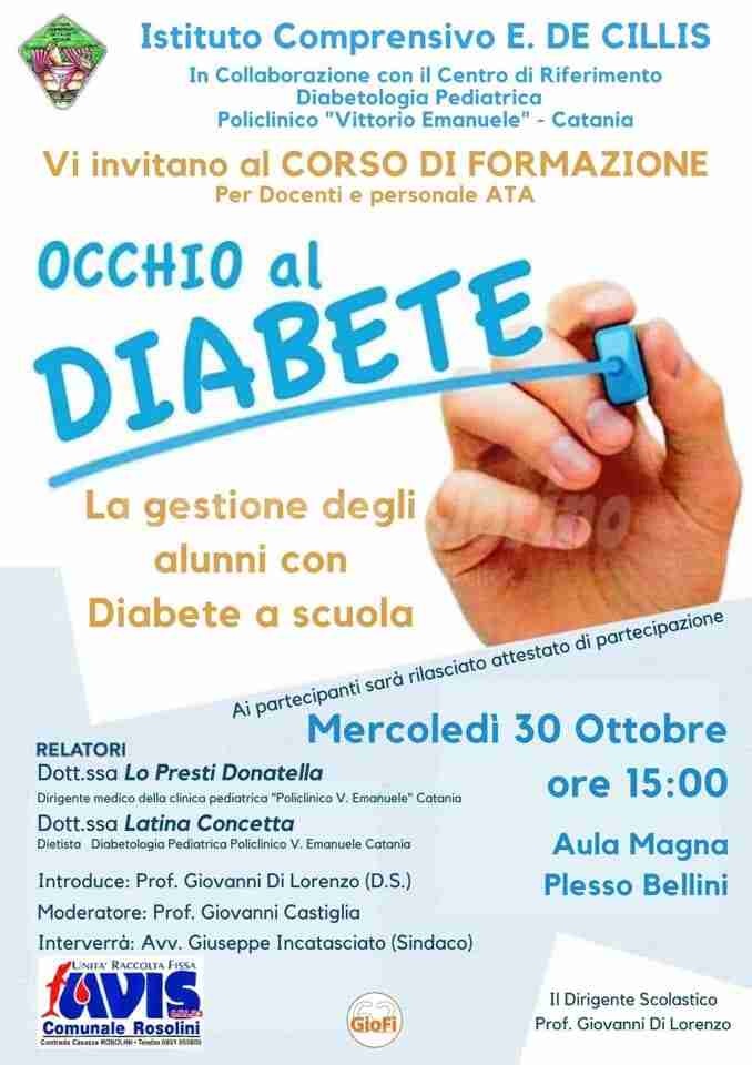 “Occhio al diabete”, oggi alle 15 formazione per docenti e Ata all’Istituto De Cillis