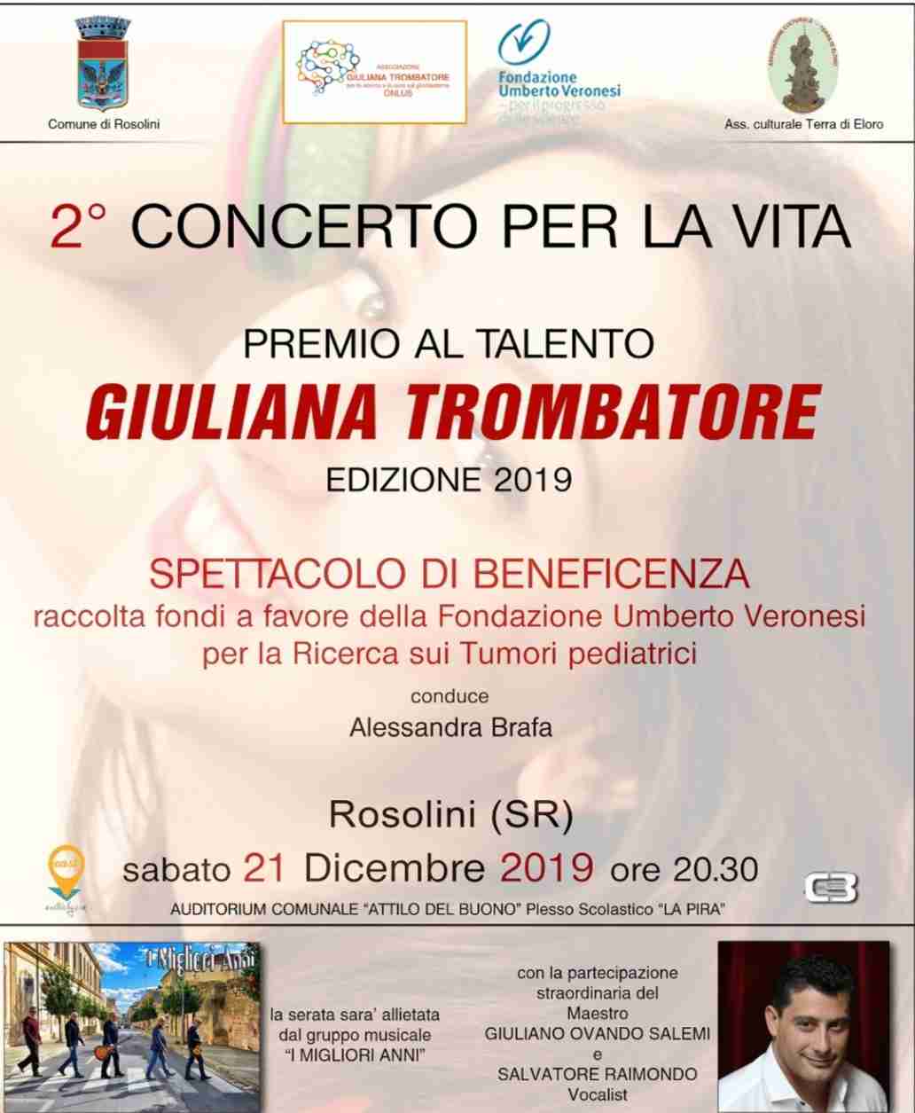 Sabato 21 dicembre: “Concerto per la vita: Premio al talento Giuliana Trombatore”