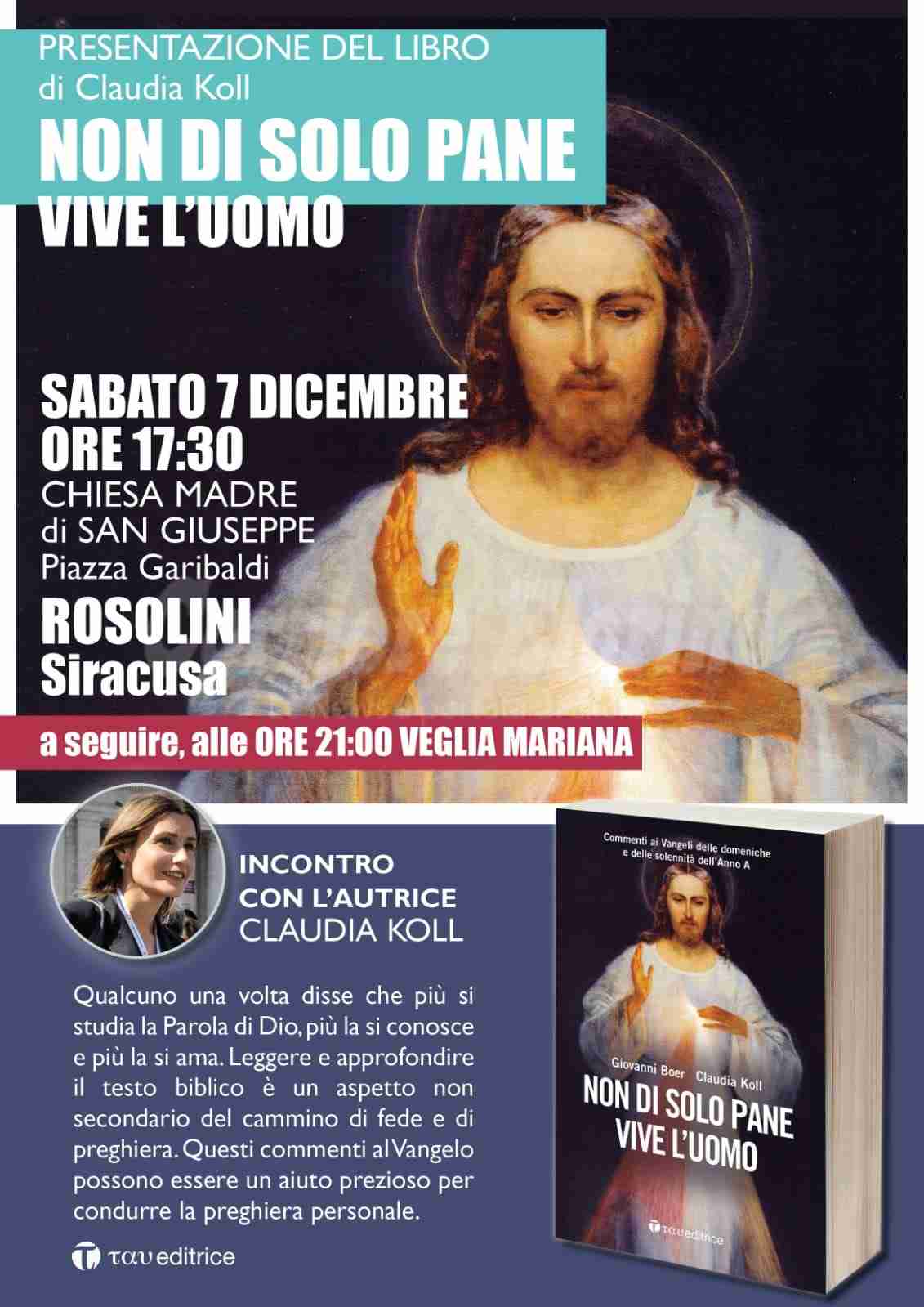 Il 7 dicembre Claudia Koll ospite in Chiesa Madre per presentare il suo nuovo libro