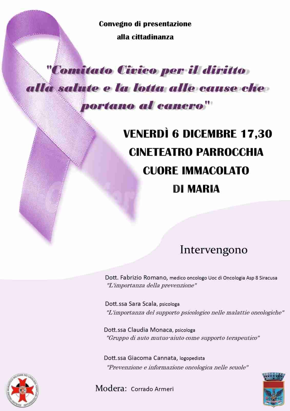 Oggi pomeriggio il convegno promosso dal “Comitato Civico per la lotta al cancro”