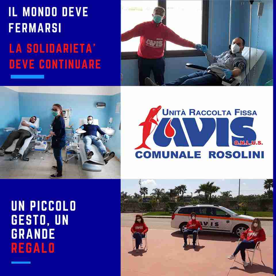 Coronavirus e carenza di scorte di sangue, l’appello dell’Avis Rosolini: “Continuiamo a donare, è fondamentale”