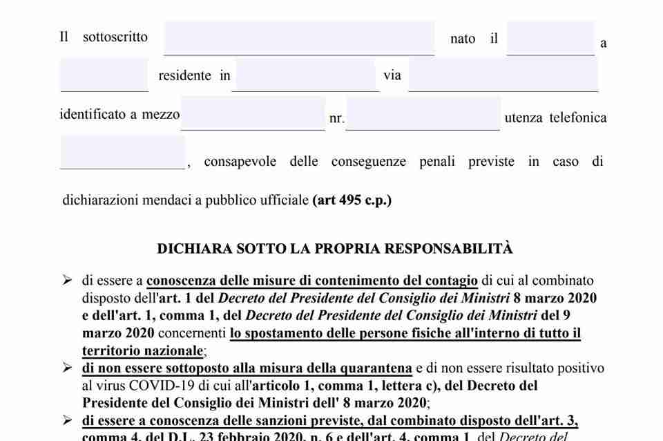 Emergenza Coronavirus – Cambia il modello dell’auto certificazione