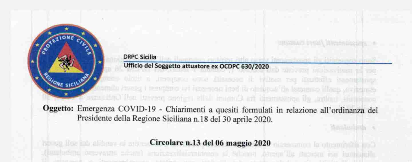 Coronavirus – Nuova circolare della Protezione Civile Sicilia su seconde case, spostamenti fra comuni, rientri, traslochi e sport