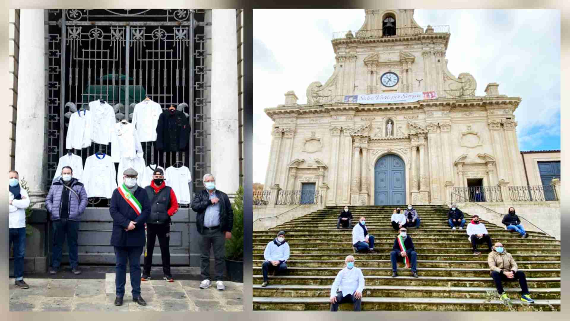Ristoratori, camici appesi sul cancello del Municipio, il sindaco Gallo: “Palazzolo è in ginocchio”