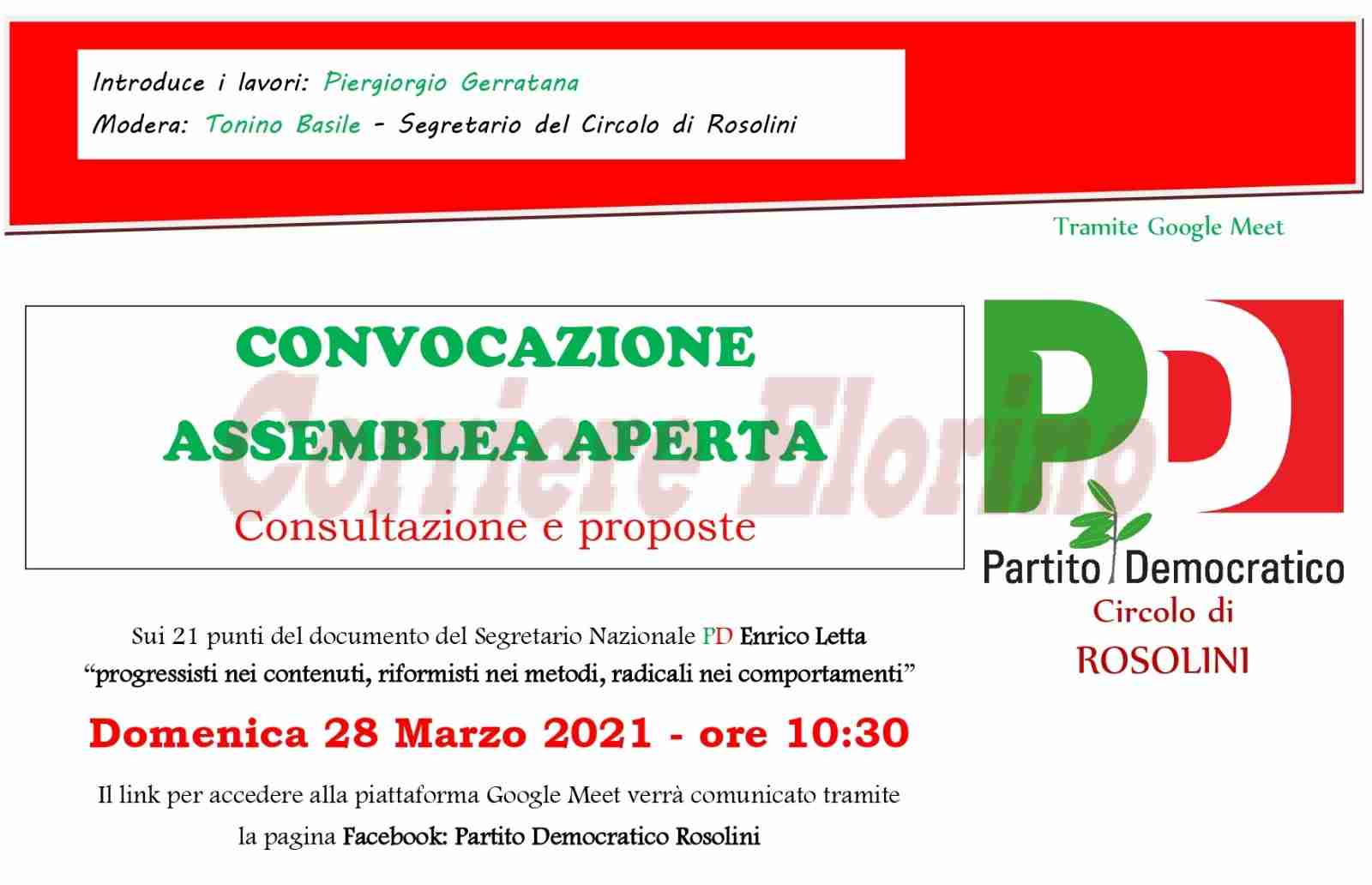 Pd Rosolini: il 28 marzo l’assemblea aperta sul “vademecum” programmatico di Letta