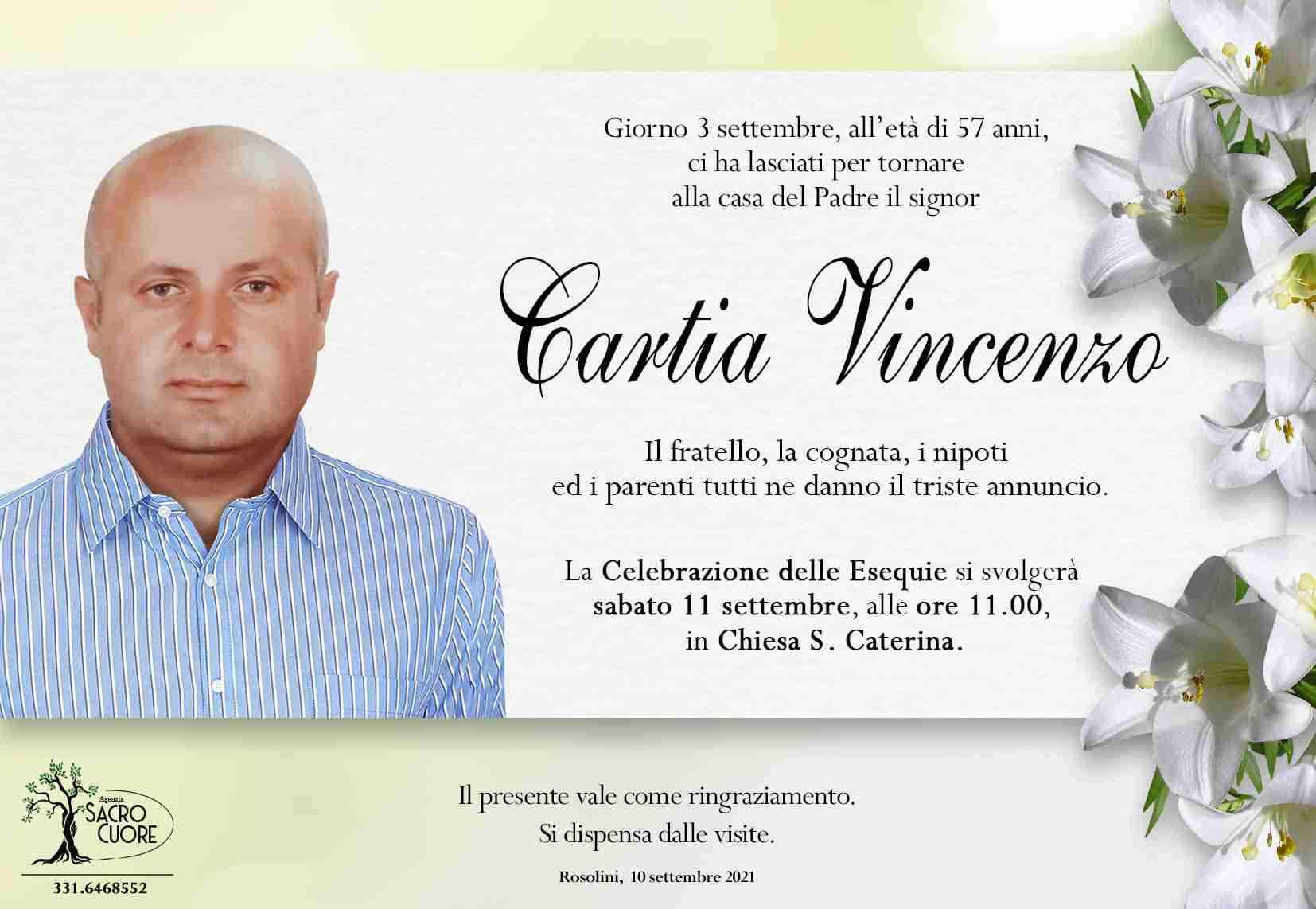 Domani alle 11 i funerali del 57enne Vincenzo Cartia