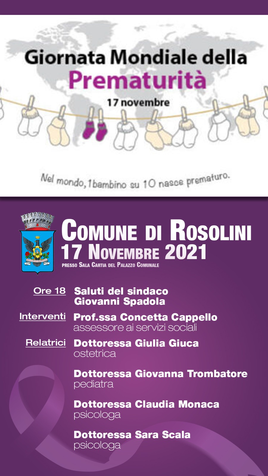 Giornata Mondiale della Prematurità, il 17 novembre incontro in Sala Cartia