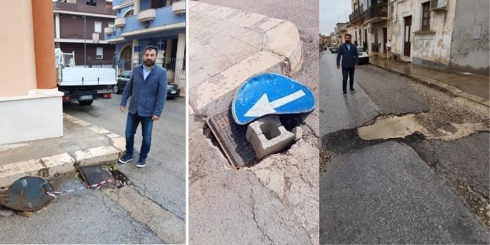 Sopralluogo del sindaco nelle strade cittadine, la pioggia ha provocato buche e avvallamenti sul manto stradale