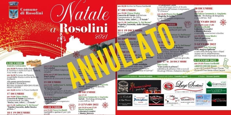 Rosolini, il Covid torna a far paura, annullati tutti gli eventi inseriti nel programma “Natale a Rosolini”