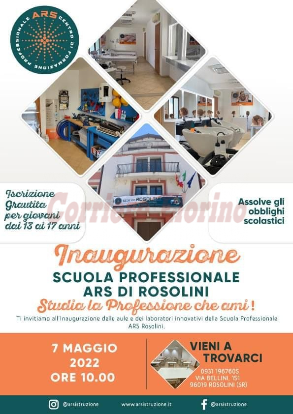 Taglio del nastro per la Scuola A.R.S Arte e Mestieri di Rosolini: sabato 7 maggio l’inaugurazione ufficiale