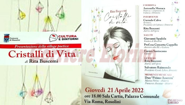 “Cristalli di vita”, la silloge poetica di Rita Buscemi presentata domani in Sala Cartia