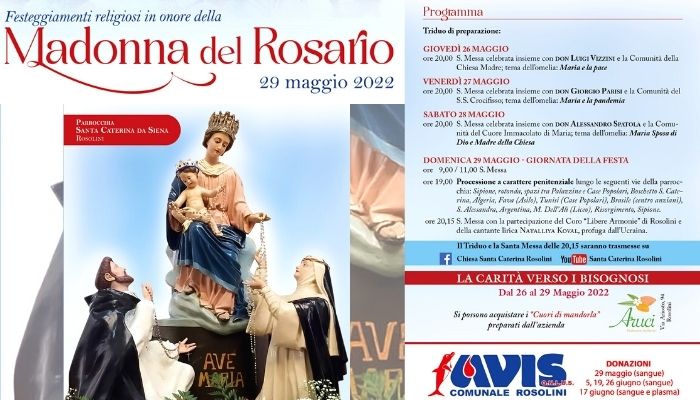 Il programma dei festeggiamenti in onore della Madonna del Rosario