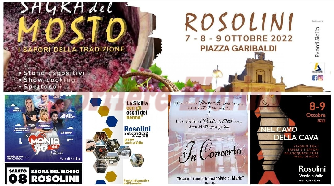 Fine settimana di ricco di eventi a Rosolini, Sagra del Mosto e non solo
