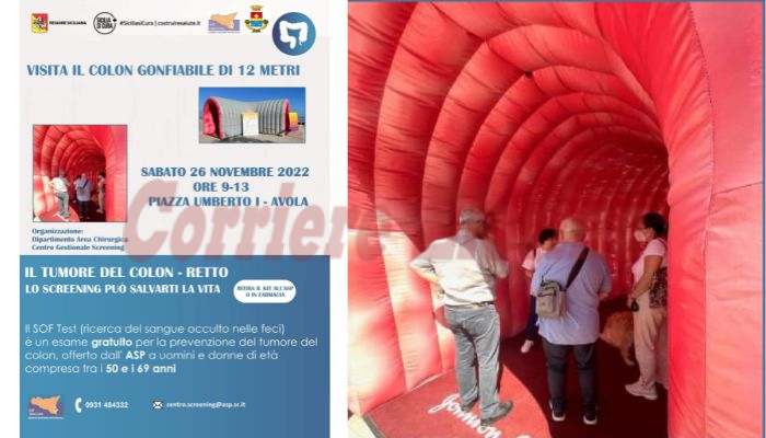 Un colon gonfiabile in Piazza Umberto I ad Avola per sensibilizzare alla prevenzione del tumore del colon retto