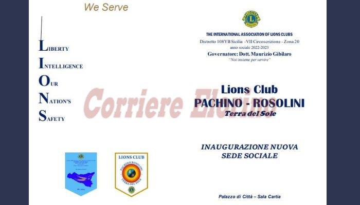 Il 4 marzo, il Lions Club Pachino-Rosolini “Terra del Sole”, inaugura la nuova sede sociale