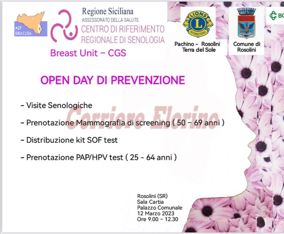 Domenica 12 marzo Open Day di prevenzione a Rosolini organizzata dall’Asp